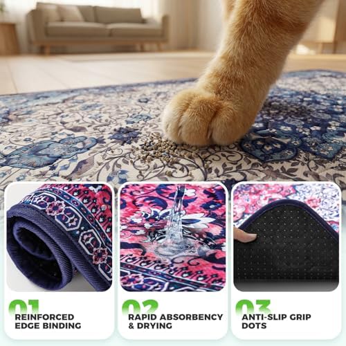 Hompet Cat Litter Mat 2 Pack, 48x60 Large Machine Washable Trapping Mats for Cats, Super Absorbent & Urine-Proof Cat Litter Box Mat for Floor, Waterproof & Non Slip Kitty Litter Rug