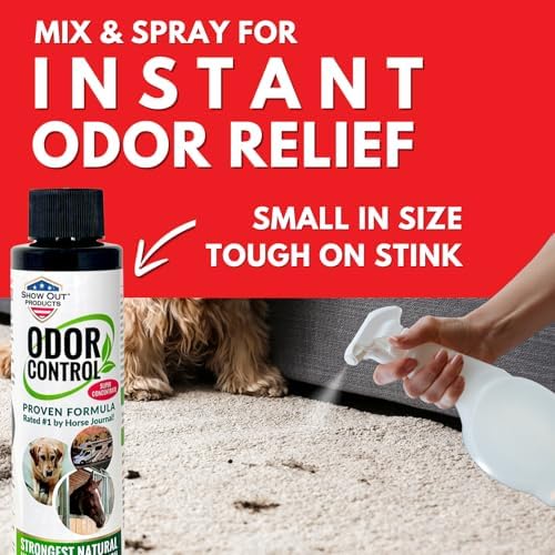 Show Out Odor Control & Urine Smell Remover - Eliminates Odors from Dog, Pet, Horse, Cat, Trailers, Carpet and Homes - Makes 2.5 Gallons of Spray. Pee Odor Destroyer, Eliminator & Enzyme Cleaner