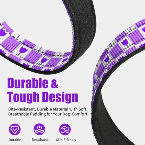 Kazazoo Large Dog Collar, Reflective Nylon Collar,No Pull,Heavy Duty Collar,Soft Neoprene Breathable & Quick Release Buckle Dog Collars for Labrador Retriever,Husky,Golden Retriever-Purple Flower-l