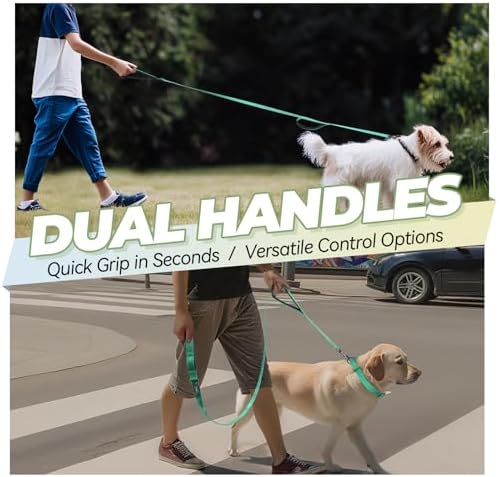 VIVAGLORY Double Handle Dog Leash Twingrip, 6ft x 1/2in, Turquoise
