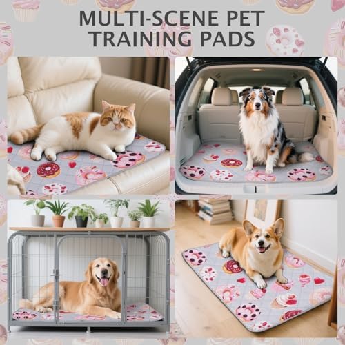 IEUUMLER Washable Pee Pads for Dogs, 2 Pack Cake Pattern Reusable Waterproof Puppy Potty Pads, Non-Slip Absorbent Pet Training Pads for Playpen Crate Bed EU015 Grey Cake, 36x24