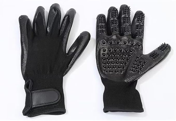 Pet Grooming Gloves for Dogs Cats Horses - Gentle Silicone Deshedding Brush Mitt - Hair Remover Tool for Bathing Massage - 1 Pair Black