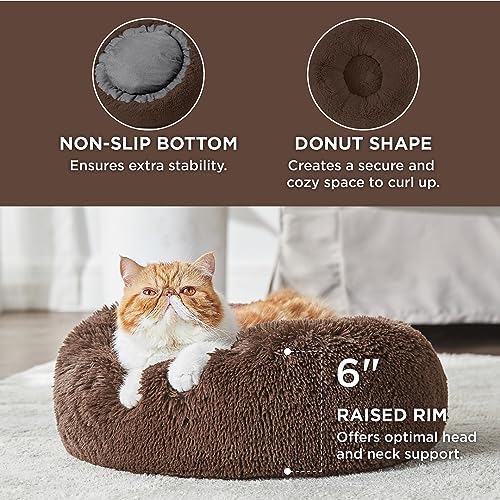 Bedsure Calming Cat Beds Donut Round Washable Kitten Bed,20 inches Coffee