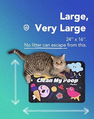 Lukamoo® Cute Cat Litter Mat (24’’x16’’), for Kitty Litter & Cat Litter Box, Independent Artist Designed [Neon Neko Series] (Big Family)