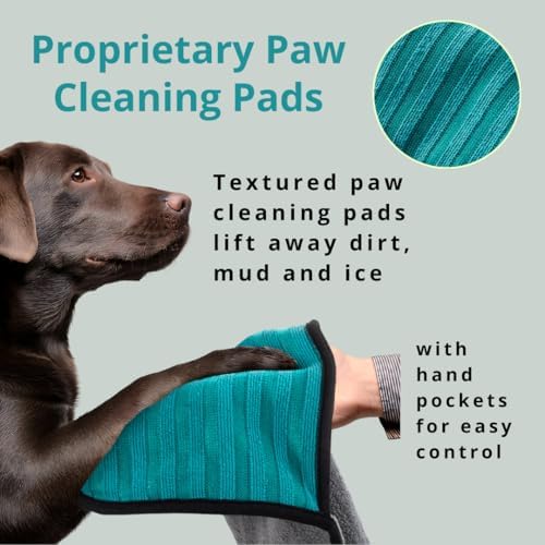 Microfiber Dog Towel & Paw Cleaner – Super Absorbent for Drying Dogs Large, Medium & Small, Quick Dry Pet Towels with Hand Pockets, Soft & Durable Puppy Towel, Machine Washable, Hanging Loop (Large)