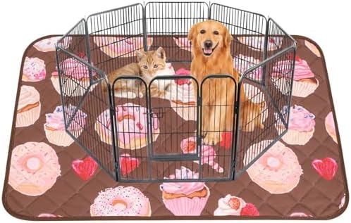 IEUUMLER Washable Pee Pads for Dogs, 1 Pack Cake Pattern Reusable Waterproof Puppy Potty Pads, Non-Slip Absorbent Pet Training Pads for Playpen Crate Bed EU015 Coffee Cake, 63x63