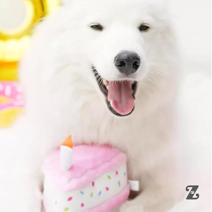 ZippyPaws Birthday Cake- Dog Squeaky Toys to Keep Them Busy, Funny Food Plush for Small, Medium, & Large Dogs, Cute Stuffed Puppy Toy, Pet Products, Gift for Dogs of All Breeds, Soft and Cuddly- Pink