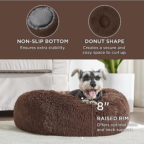 Bedsure Calming Small Dog Bed Donut Washable Cat＆Puppy Bed,23 inches Coffee