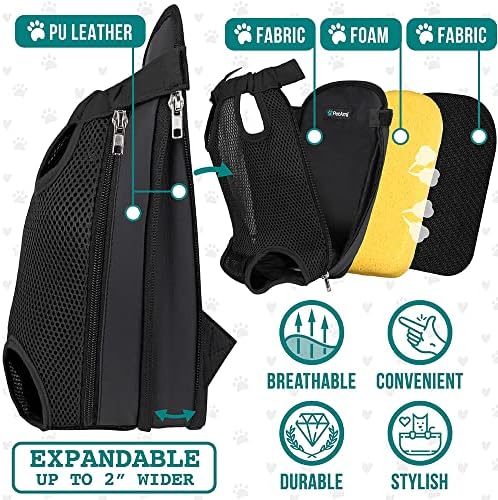 PetAmi Dog Carrier Backpack, Adjustable Dog Pet Cat Front Carrier Backpack | Ventilated Dog Chest Carrier for Hiking Camping Travel, Sling Bag for Small Medium Dog Cat Puppies, Large, 12-16 lbs, Black