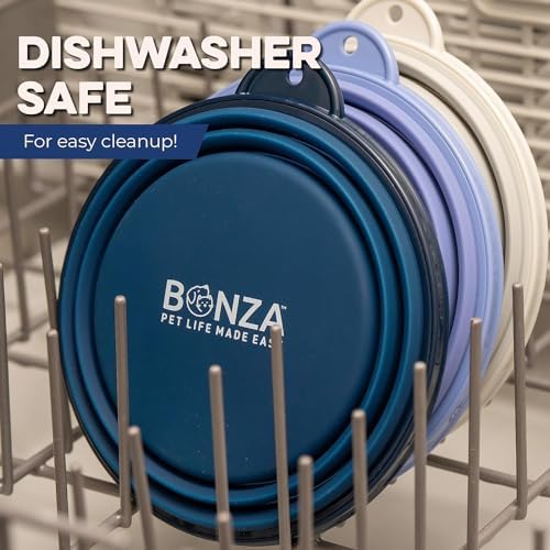Bonza Collapsible Dog Bowls - 2 Pack, Small 12 oz, Dog Travel Accessories, Silicone Portable Dogs Bowl & Water Dish with Reinforced Rim & Carabiner for Hiking, Camping, and Car Trips, Black