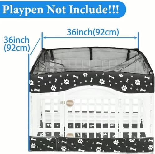 Dog Playpen Bottom Pad and Mesh Top Cover fit 36" x 36“ Puppy Playpen(FENCE NOT INCLUDED),Reusable for Pet Training,Dog Crate,Waterproof Pet Pee Pads,Whelping,Puppies/Small Dogs,Hoop&Loop Design,Black