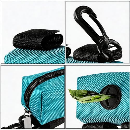 Dog Waste Bag Dispenser Pet Poop Bags Holder for Doggie Waste Bags Dispensers Soft Fabric Zipper Small Doggy Puppy Pouch for Leash Accessory Attachment with Carrier,Green