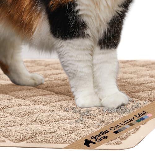 GORILLA GRIP Cat Litter Box Mat, Coiled Mesh Trapping Mats, 17x11 Beige