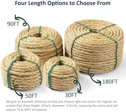 WePet Cat Natural Sisal Rope for Scratching Post Tree Replacement, Hemp Rope for Repairing, Recovering or DIY Scratcher, Natural Color, 30FT