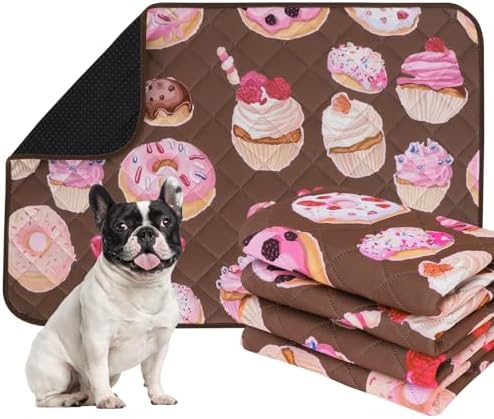 IEUUMLER Washable Pee Pads for Dogs, 2 Pack Cake Pattern Reusable Waterproof Puppy Potty Pads, Non-Slip Absorbent Pet Training Pads for Playpen Crate Bed EU015 Coffee Cake, 30x20