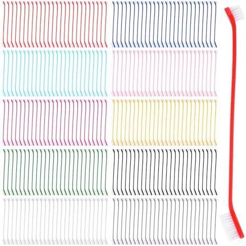 300Pcs Dog Toothbrushes Bulk Dual Headed Dog Teeth Long Handle Plastic Brush Tooth Brush for Large Small Dogs Cats Puppy Teeth Cleaning Dental Care Supplies 10 Colors+