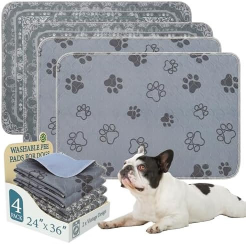 Homimp Washable Pee Pads for Dogs,4 Pack Reusable Puppy Pads,Absorbent and Leakproof Dog Pee Pads,Non Slip Puppy Training Pads,Pet Mat for Floor,Crate,Couch,Whelping,Grey 24"x36"