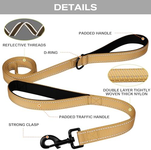 Joytale Dog Leash for Large Dogs that Pull, Double Handle, 4FT, Khaki