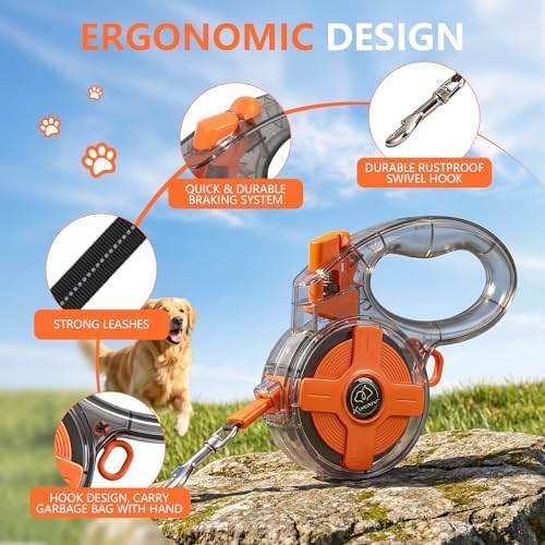 Lightweight and 13Ft Retractable Dog Leash - Anti-Entanglement and one-Hand Brake, Easy to Control - Durable Dog Leash, Designed for Women, Suitable for Small/Medium Dogs - Comfortable Grip