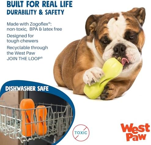 WEST PAW Qwizl Durable Zogoflex Dog Puzzle Toy for Mental Stimulation, and Enrichment - Treat Dispensing for Bully Sticks and Dental Sticks - Dishwasher Safe - Made in USA - Small - Granny Smith