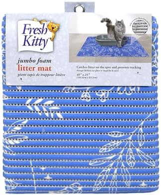 Fresh Kitty Durable XL Jumbo Foam Litter Mat – Phthalate and BPA Free, Water Resistant, Traps Litter from Box, Scatter Control, Easy Clean Mats – Blue Floral 40" x 25"