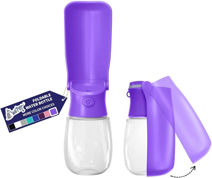 WePet Foldable Portable Dog Water Bottle Puppy Water Dispenser with Drinking Feeder, 12 OZ, High-Temperature Resistant Leak Proof for Pets Outdoor Walking, Hiking, Travel, Food Grade Plastic BPA Free