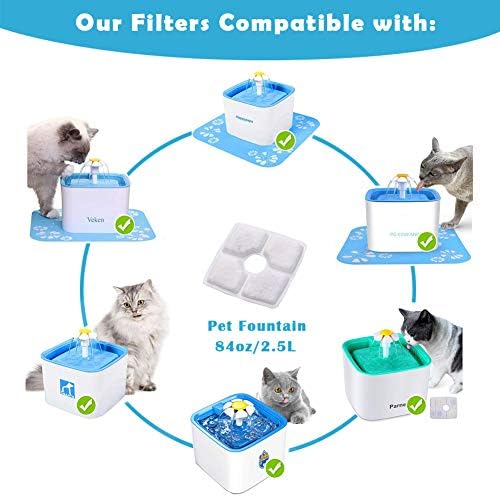 8-Pack Cat Water Fountain Filter, Replacement Fountain Filters for Square 84oz/2.5L Automatic Pet Fountain Cat Water Fountain