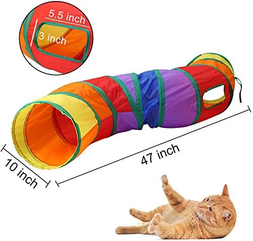 Andiker Cat Tunnel, S-Shape Cat Tube Collapsible Kitten Play Toy with 2 Side Holes for Kitten Exercising Hiding Training and Running Cats Toy for Indoor Cats(Multi-Colored)
