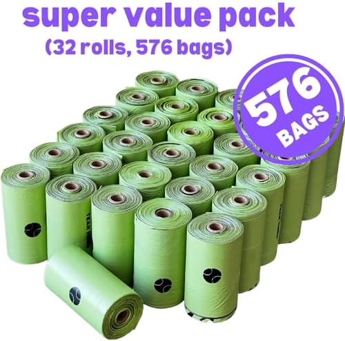 Doggy Poop Bags with Dispenser (576 Bags) Dog Waste Pickup Bags Refill Rolls Cat Waste Bags (Green, 32 Rolls, Lavender Scented)