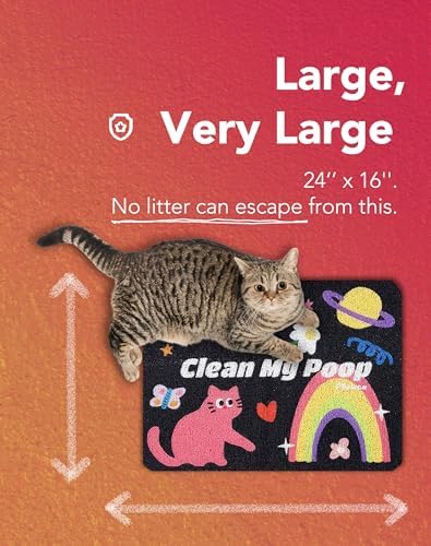 Lukamoo® Cute Cat Litter Mat (24''x16''), Large, for Kitty Litter & Cute Cat Litter Box, Clean My Poop