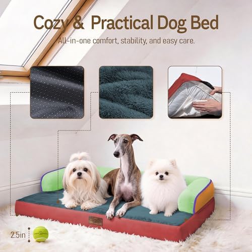 Comfort Expression Washable Dog Bed with Bolster for Medium to Large Dogs