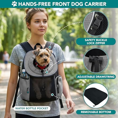 PetAmi Dog Carrier Backpack, Hands Free Front Pet Carrier, 14 lbs, Gray