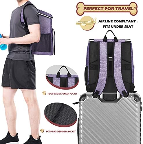 BAGLHER丨Dog Travel Bag Backpack, Airline Approved Pet Supplies Backpack, Dog Travel Bag with 2 Silicone Collapsible Bowls and 2 Food Baskets Purple