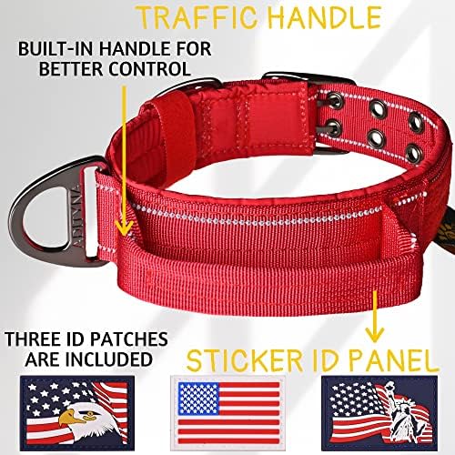 ADITYNA Heavy Duty Red Dog Collar for Medium Dogs with Traffic Handle