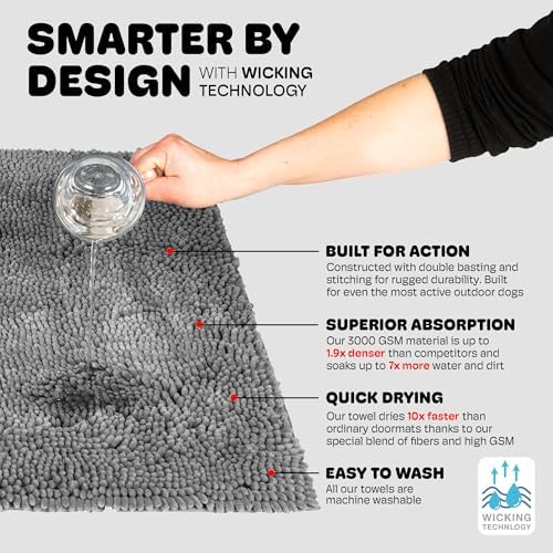 Dog Gone Smart Cat Litter Mat - Super Absorbent Microfiber - Plush Surface Traps Litter, Dirt & Moisture - Washable, Non Slip - Built with Double Basting & Stitching for Lasting Use - Grey, 35 x 26 In