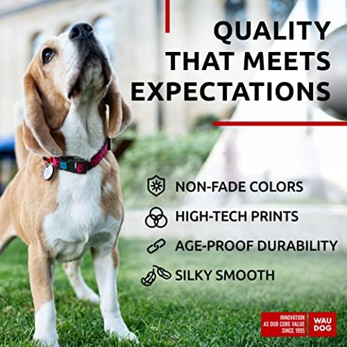 WAUDOG Adjustable Nylon Dog Collar for Large Small Medium Set with QR Tag