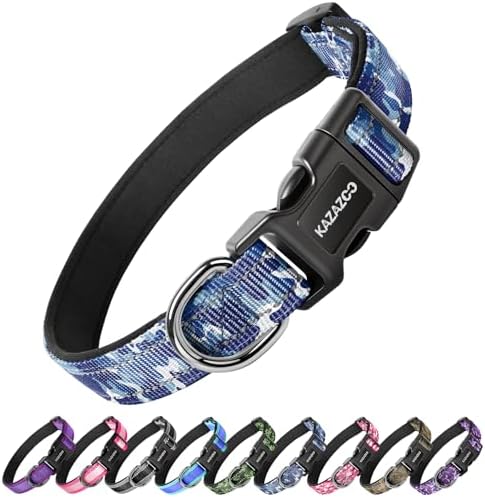 Kazazoo Small Dog Collar,Reflective Puppy Collar with Soft Padding Dog Collar No Pull,Lightweight, Nylon Collar for Puppies, Bichon Frisé, Papillon & Poodle Dogs 5-15 Lbs Blue camo-S