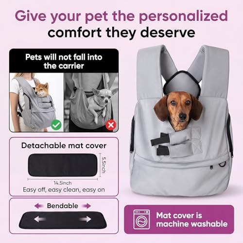 Dog Carrier Sling for Small Dogs, Front Dog Carrier Backpack with Adjustable Fit, Hands-Free Pet Sling Carrier with Removable Washable Mat, Padded Shoulder Straps & Waist Support for Puppies and Cats