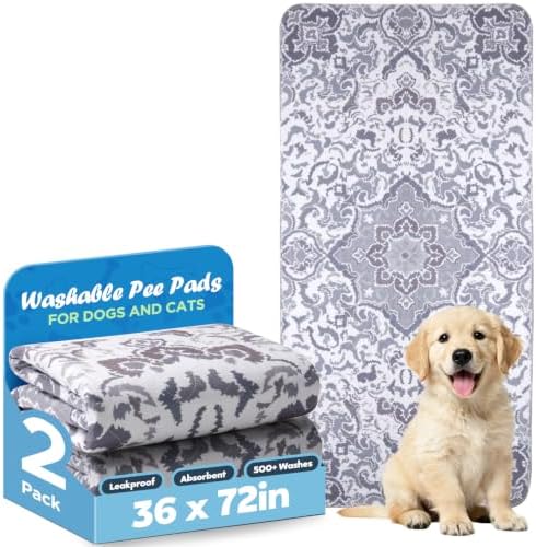 Washable Pee Pads for Dogs 36" x 72" - 2 Pack, Gray, Stylish Reusable Puppy Training Pads - 100% Waterproof & Leak-Proof & Non-Slip, Potty Pads for Whelping, Crate, Floor