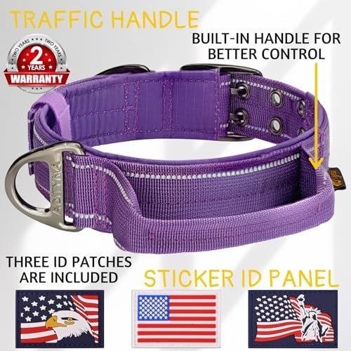 ADITYNA Heavy Duty Purple Dog Collar for Medium Dogs with Traffic Handle