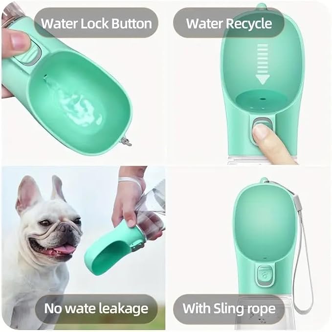 Leak-Proof Portable Dog Water Bottle with Built-in Bowl | Travel Pet Water Dispenser for Hiking, Walking & Outdoor Use | One-Hand Operation (Green)