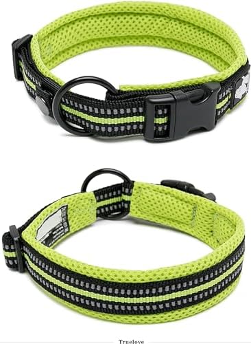 True Love Padded Reflective Breathable Nylon Dog Collar, Neon Yellow, XS