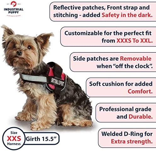 Industrial Puppy Emotional Support Vest Harness, XXS 13.5-17 in, Bright Red