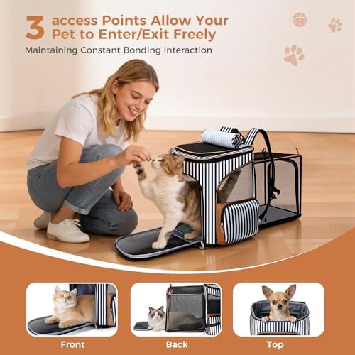Lekereise Pet Carrier Backpack Expandable Cat Backpack Carrier for Small Dogs Large Cats Puppies, Dog Backpack Carrier for Hiking Travel Outdoor cat carrier backpack hold Pets Up to 20 25 Lbs, Striped