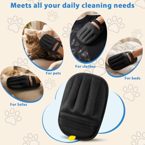 SUETT Pet Hair Removal Gloves, Reusable Five-Finger Grooming Gloves for Dogs and Cats, Removes Pet Hair from Clothes, Sofas, Carpets, and Car Seats, Black