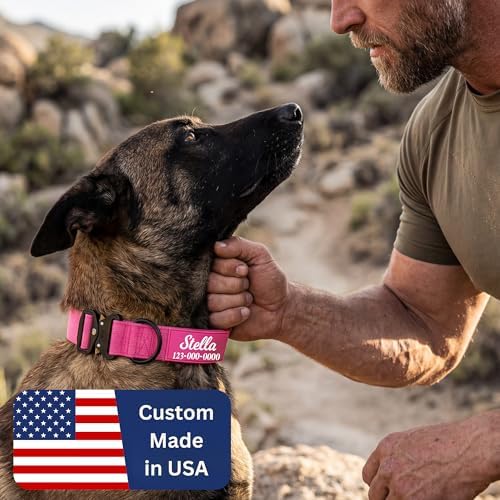 Premium Personalized Dog Collar - Heavy Duty Tactical Dog Collar with Name and Phone Number Dog Collars for Large Dogs, Medium Dogs, Strong and Thick Nylon Material for Male and Female Breed