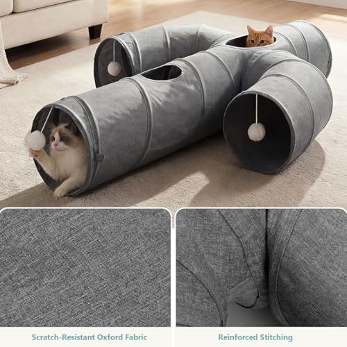 Ownpets Cactus Cat Tunnel 12" with Peek Holes for Indoor Large Cat, Grey