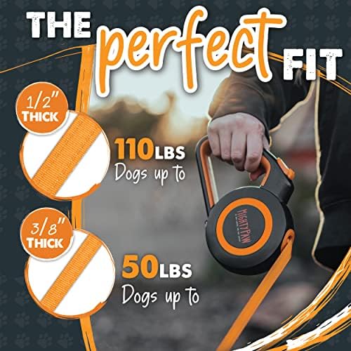 Mighty Paw Retractable Dog Leash 2.0 | 16' Heavy Duty Reflective Nylon Tape Lead for Pets up to 0-50 lbs. Tangle Free Design W/One Touch Quick-Lock Braking System & Anti-Slip Handle (Orange/Lite)