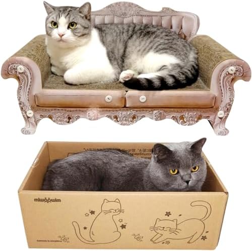 miwoowim Royal Cat Scratcher Sofa & Box, Durable Cardboard Furniture Guard