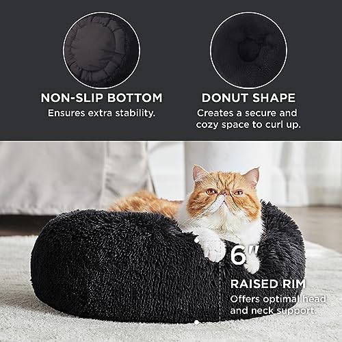 Bedsure Calming Cat Beds Donut Round Washable Kitten Bed,20 inches Black